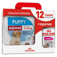 Сухой корм Royal Canin Medium Puppy для щенков средних пород до 12 месяцев, 4 кг + 12 паучей в подарок Сухой корм Royal Canin Medium Puppy для щенков средних пород до 12 месяцев, 4 кг + 12 паучей в подарок