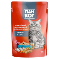 Влажный корм Пан Кот для взрослых кошек, с рыбой в соусе, 100 г Влажный корм Пан Кот для взрослых кошек, с рыбой в соусе, 100 г