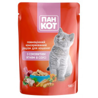 Влажный корм Пан Кот для котят, с сочным ягнёнком в соусе, 100 г Влажный корм Пан Кот для котят, с сочным ягнёнком в соусе, 100 г