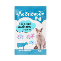Влажный корм Леопольд Мясной Деликатес с телятиной и индейкой в соусе, для кошек, 100 г Влажный корм Леопольд Мясной Деликатес с телятиной и индейкой в соусе, для кошек, 100 г