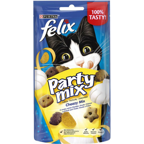 Лакомство Purina Felix Party Mix Cheezy Mix для кошек, сырный микс со вкусом чедера, гауды и едамера, 60 г