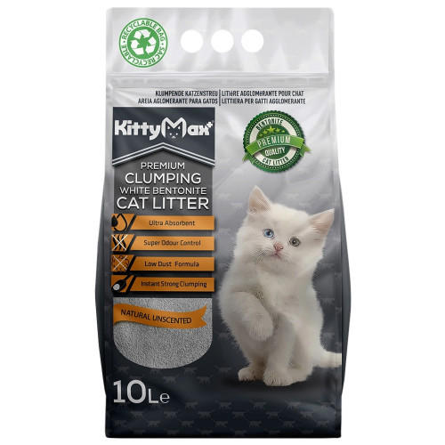 Бентонітовий наповнювач Kitty Max для котячого туалету, без аромату, білий, 10 л