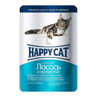 Вологий корм Happy Cat шматочки в желе з лососем та креветкою для котів, 100 г Вологий корм Happy Cat шматочки в желе з лососем та креветкою для котів, 100 г