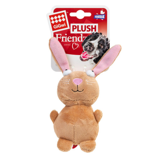 М'яка іграшка GiGwi Plush, для собак, плюшевий кролик, з пищалкою, 16 см