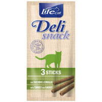 Лакомство LifeCat DeliSnack Sticks Turkey And Rabbit для кошек от 4 месяцев, с индейки и кроликом, 15 г Лакомство LifeCat DeliSnack Sticks Turkey And Rabbit для кошек от 4 месяцев, с индейки и кроликом, 15 г