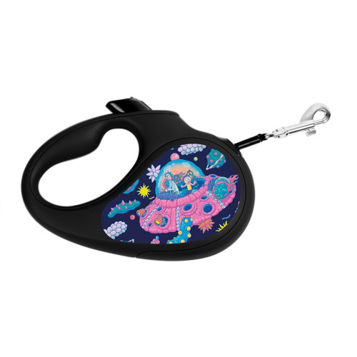 Повідець-рулетка Waudog R-leash для собак, малюнок "Рік і Морті 1", M, до 25 кг, 5 м, стрічка, чорний