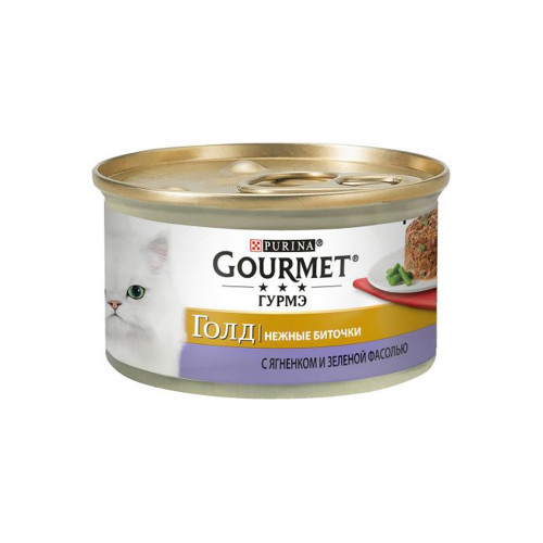 Вологий корм Purina Gourmet Gold Ніжні биточки для котів, з ягням та зеленими бобами, 85 г