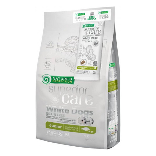 Сухий корм Natures Protection SC White Dogs Junior Small&Mini для собак, з білою рибою, 1.5 кг + 50 г ласощів
