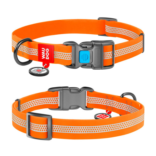 Нашийник Waudog Waterproof c QR-паспортом для собак, водостійкий, пластикова пряжка, XL, 25 мм/35-58 см, помаранчевий