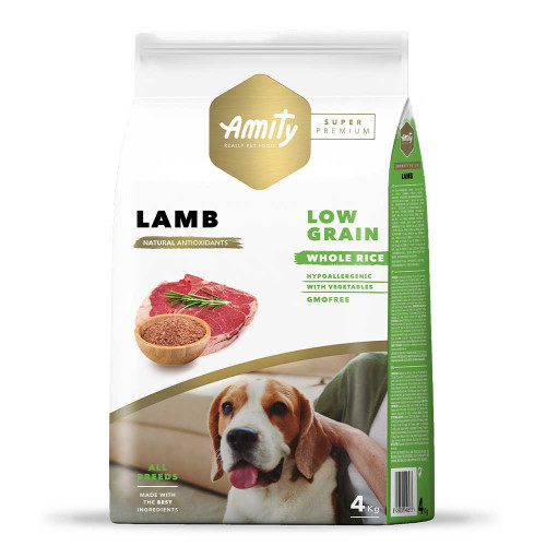 Сухий корм Amity Super Premium Adult Lamb для дорослих собак всіх порід, низькозерновий, з ягням, 4 кг