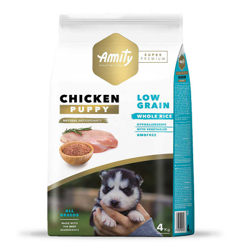 Сухий корм Amity Super Premium Puppy Chicken для цуценят всіх порід, низькозерновий, з куркою, 4 кг