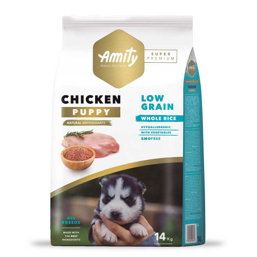 Сухий корм Amity Super Premium Puppy Chicken для цуценят всіх порід, низькозерновий, з куркою, 14 кг