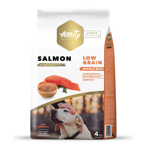 Сухий корм Amity Super Premium Adult Salmon для дорослих собак всіх порід, низькозерновий, з лососем, 4 кг