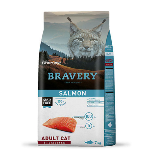 Сухий корм Bravery Salmon Adult Cat Sterilized для дорослих стерилізованих котів, з лососем, 7 кг