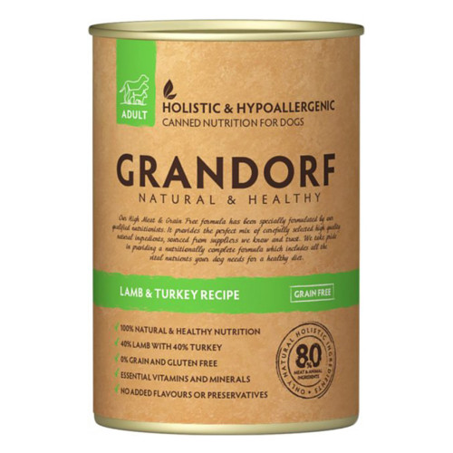 Консерви Grandorf Lamb&Turkey для дорослих собак, з м'ясом ягня та індички, 400 г