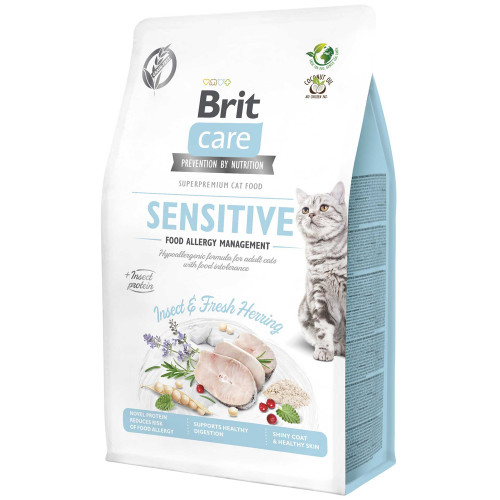 Сухой корм Brit Care Cat Sensitive GF Allergy Management для кошек с чувствительным пищеварением, с насекомыми и селедкой, 400 г