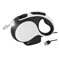 Поводок-рулетка AnimAll с LED-фонариком для собак весом до 25 кг, 5 м, чёрно-белый Поводок-рулетка AnimAll с LED-фонариком для собак весом до 25 кг, 5 м, чёрно-белый