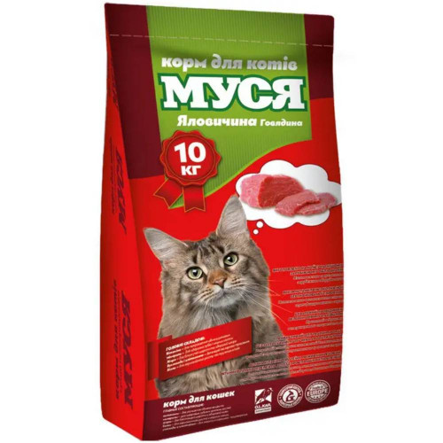 Сухой корм Муся Говядина для кошек, 10 кг