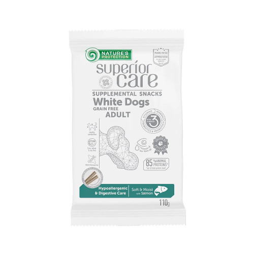 Беззернові ласощі Natures Protection Superior Care White Dogs для білих собак з чутливим травленням, з лососем, 110 г