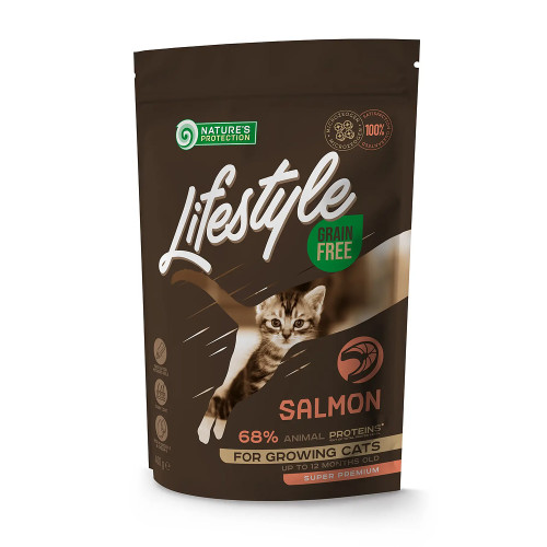 Беззерновий сухий корм Natures Protection Lifestyle Kitten Salmon для кошенят, з лососем, 400 г