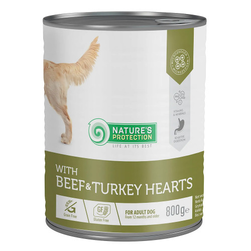 Консерви Natures Protection Adult Beef&Turkey Hearts для собак, з яловичиною та індичкою, 800 г