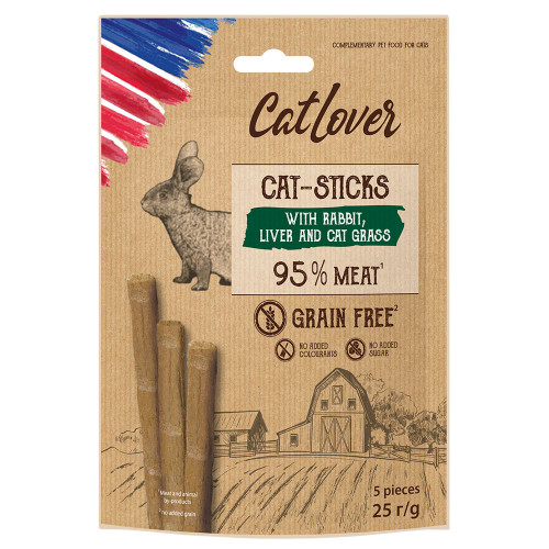 Ласощі CatLover Cat-Sticks Rabbit Liver Grass для котів, палички з кроликом, печінкою та травою, 5 шт по 5 г