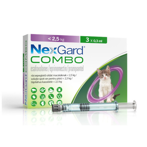 Капли Boehringer Ingelheim NexGard Combo против паразитов для кошек до 2.5 кг, S, цена за 1 шприц