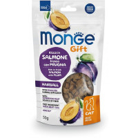 Лакомство Monge Gift Cat Hairball для кошек, лосось со сливой, 50 г Лакомство Monge Gift Cat Hairball для кошек, лосось со сливой, 50 г