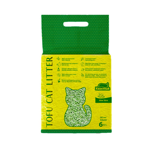 Соевый наполнитель Хвостик Tofu Cat Litter Aloe Vera для кошачьего туалета, с ароматом алоэ вера, 2.6 кг (6 л)