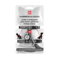 Шлея з повідцем світловідбиваючі WAUDOG Re-cotton для котів, з QR паспортом, бавовна, XS, сірий Шлея з повідцем світловідбиваючі WAUDOG Re-cotton для котів, з QR паспортом, бавовна, XS, сірий