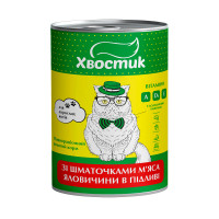 Консервы Хвостик для взрослых кошек, с кусочками говядины в подливе, 415 г Консервы Хвостик для взрослых кошек, с кусочками говядины в подливе, 415 г