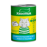 Консервы Хвостик для взрослых кошек, с кусочками рыбы в подливе, 415 г