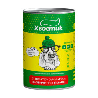 Консерви Хвостик для дорослих собак, зі шматочками яловичини в підливі, 1.24 кг Консерви Хвостик для дорослих собак, зі шматочками яловичини в підливі, 1.24 кг