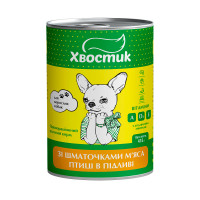 Консервы Хвостик для взрослых собак, с кусочками птицы в подливе, 415 г Консервы Хвостик для взрослых собак, с кусочками птицы в подливе, 415 г