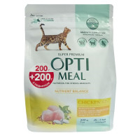 Сухий корм Optimeal для дорослих котів, з куркою, 200+200 г Сухий корм Optimeal для дорослих котів, з куркою, 200+200 г