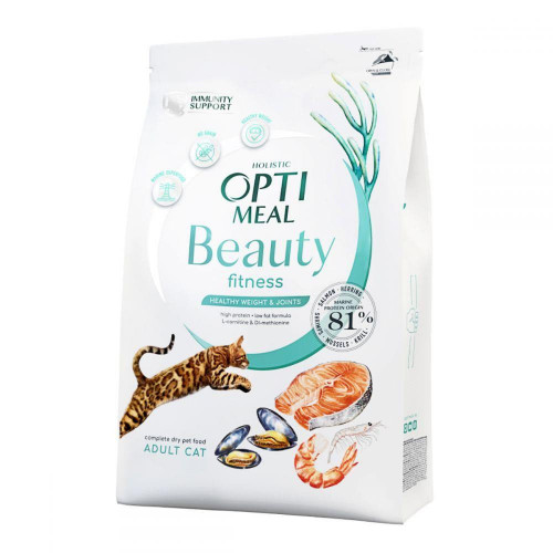 Сухий корм Optimeal Beauty Fitness для котів, контроль надмірної ваги, на основі морепродуктів, 4 кг