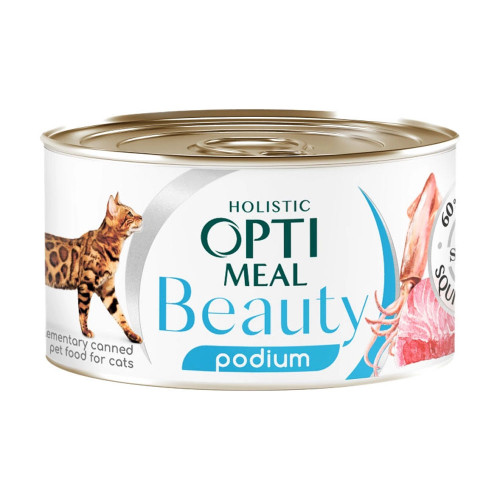 Консервы Optimeal Beauty Podium для кошек, тунец в соусе с кольцами кальмара, 70 г