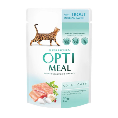 Вологий корм Optimeal для котів, з фореллю в кремовому соусі, 85 г