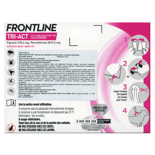 Краплі Boehringer Ingelheim Frontline TRI-ACT від бліх і кліщів для собак, L, 20-40 кг, ціна за 1 піпетку