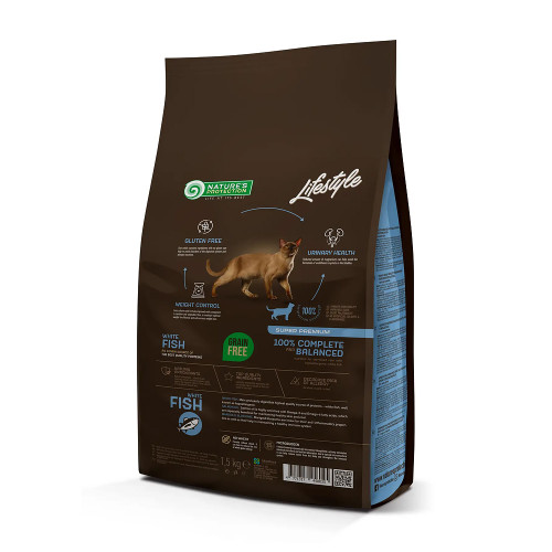 Беззерновий сухий корм Natures Protection Lifestyle Sterilised для стерилізованих кішок, з білою рибою, 1.5 кг