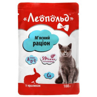 Вологий корм Леопольд м'ясний раціон для котів, з кроликом, 100 г Вологий корм Леопольд м'ясний раціон для котів, з кроликом, 100 г