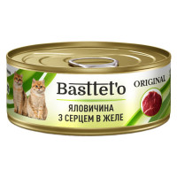 Вологий корм Bastteto для котів, з яловичиною з серцем в желе, 85 г