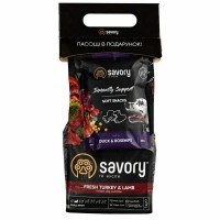 Набор сухой корм и лакомство Savory для собак малых пород, со свежим мясом индейки и ягнятиной, 1 кг Набор сухой корм и лакомство Savory для собак малых пород, со свежим мясом индейки и ягнятиной, 1 кг