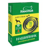 Ошейник Хвостик для собак, противопаразитарный, диазинон, черный, 70 см Ошейник Хвостик для собак, противопаразитарный, диазинон, черный, 70 см
