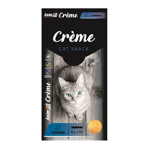 Лакомство AnimAll Сrème для кошек, со вкусом тунец, 6×15 г