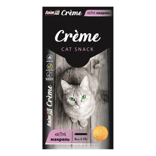 Лакомство AnimAll Сrème для кошек, со вкусом макрели, 6×15 г