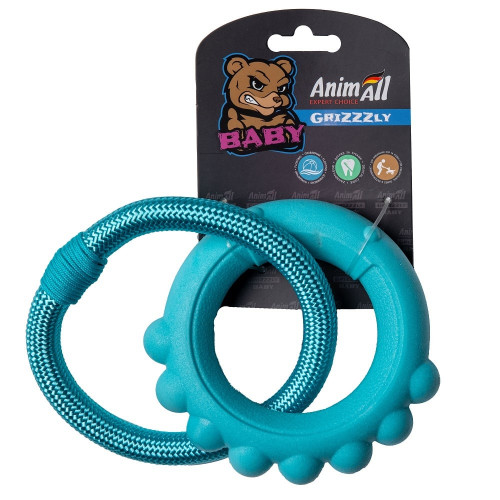 Игрушка AnimAll GrizZzly Baby, осьминог с канатом, мятная, 13.5×12.8×2.6 см
