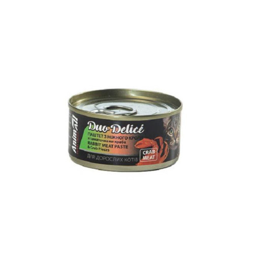 Консервы AnimAll Duo Delice для кошек, паштет из кролика и кусочками краба, 80 г
