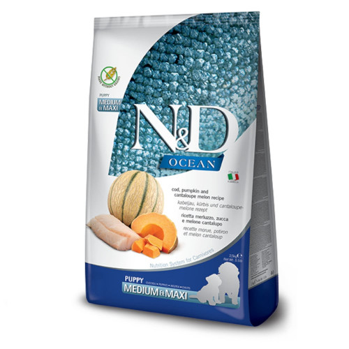 Беззерновой сухой корм Farmina N&D Grain Free OCEAN PUMPKIN для щенков средних и больших пород, с треской и дыней, 2.5 кг