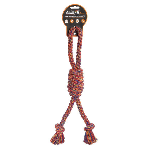 Игрушка AnimAll Fun канат-бочка с петлей для собак, разноцветная, 38 см